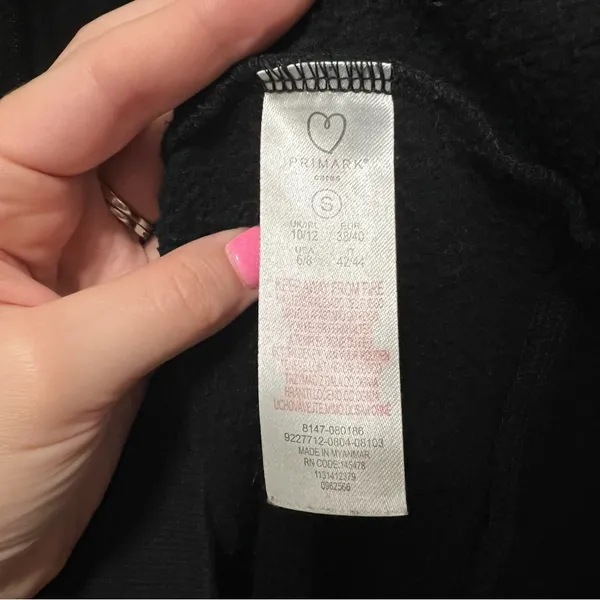 Primark Cares Black Zip Up Drawstring Hoodie Sweatshirt Size USA S - Image 6