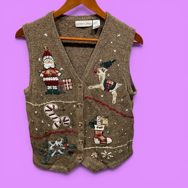 Cute vintage 90s teacher cardigan sweater vest holiday cottagecore christmas - Image 2
