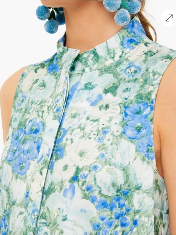 Tuckernuck Jardin De Fleurs Royal Shirt Dress Blue Floral Sleeveless Medium M - Image 11