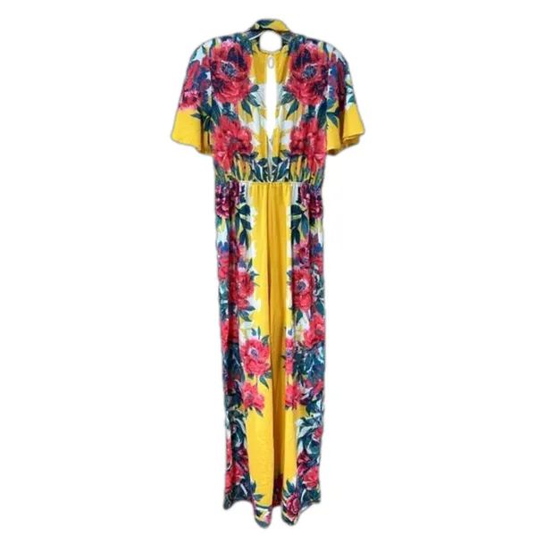 Flying Tomato Yellow Floral Jumpsuit Women's Small - Image 2