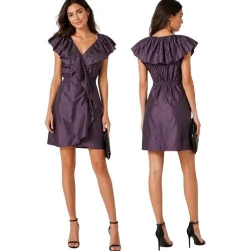 BCBGmaxazria Ruffle Mini Dress Womens S Dark Plum Night Luxe Party Dark Romantic - Image 2