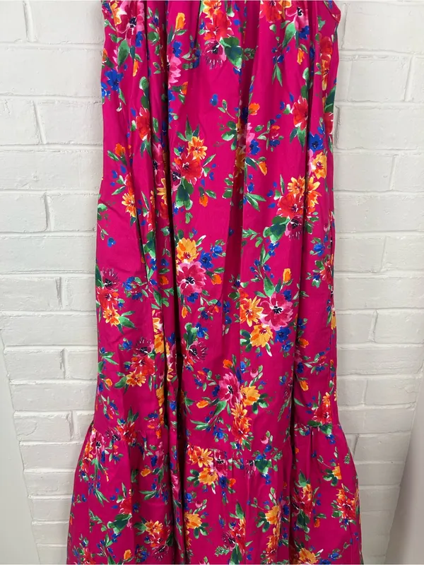Petite Plume Pink Floral Casual Cotton Midi Dress Size M - Image 4