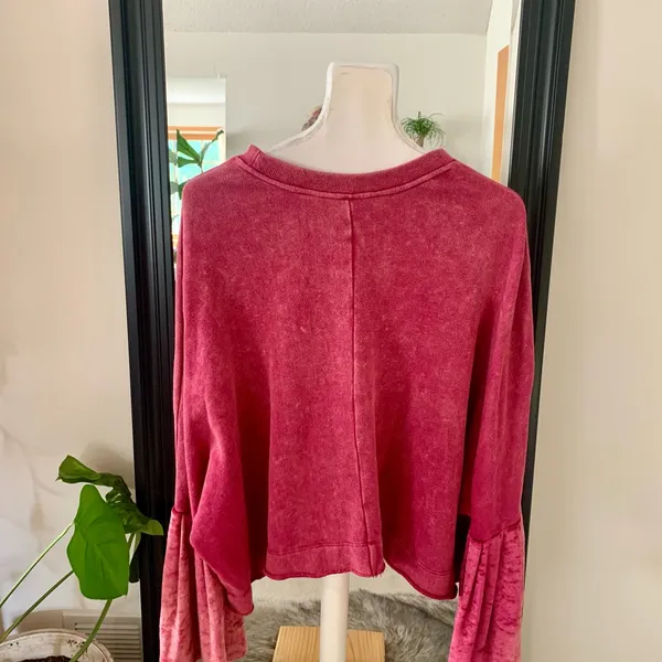 FREE PEOPLE Red Velvet Bell Cuff Long Sleeve Shirt - Image 2