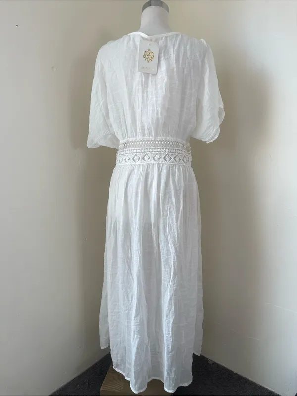 Rebellion White Lace-Trim Cotton Maxi beach Cover-Up - Image 3