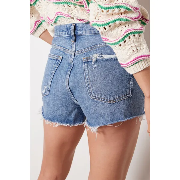 Agolde Blue Medium Wash Denim Grudge Parker Distressed Vintage Fit Shorts 30 - Image 2