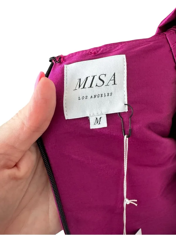 MISA Los Angeles - NWT Magenta Taffeta Puff Sleeve Ruffle Mini Dress Sz M - Image 9
