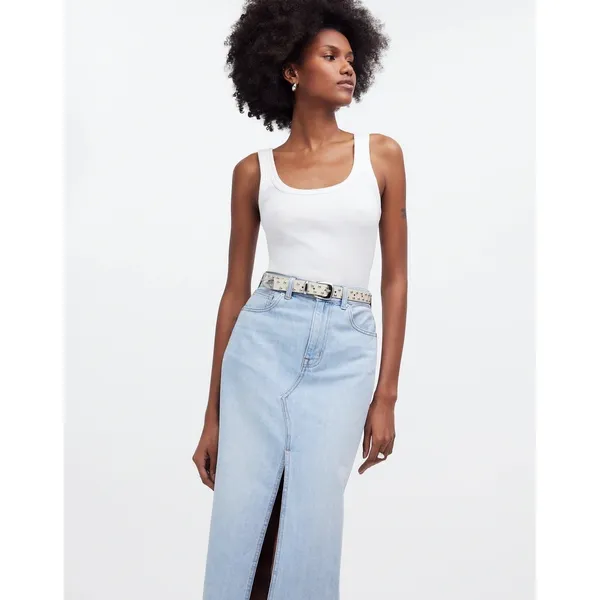 Madewell The Rilee Denim Midi Skirt Fitzgerald Wash Front Slit NWT‎ Size 31 - Image 2
