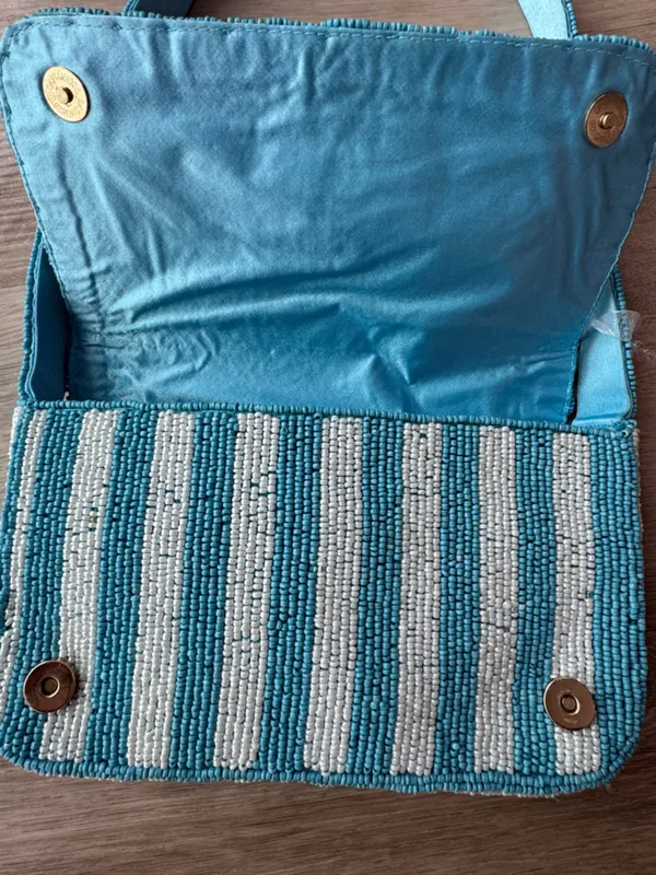 Handcrafted in India Blue Striped Vegetable Beaded Bag Viral TikTok NWT - Image 6