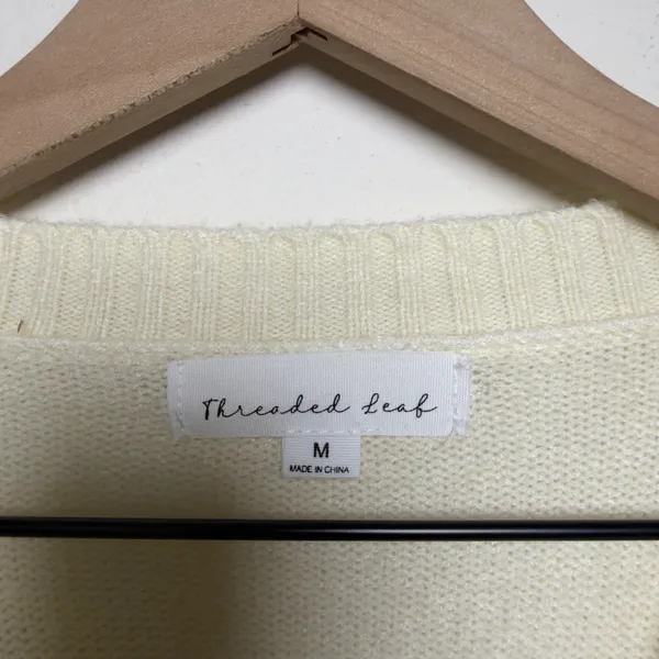 Threaded Leaf Women Patchwork Sweater M Cream Pink Heart Cable Knit‎ Coquette - Image 3