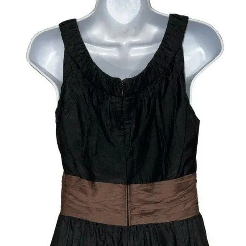 WHITE HOUSE BLACK MARKET Black With Brown Ruched Waist Cotton‎ Silk Dress EUC 4 - Image 6