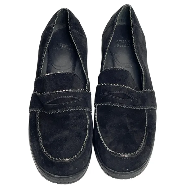 Stuart Weitzman Schooldays Black Suede Penny Loafers Wedge 8.5 Spain - Image 3