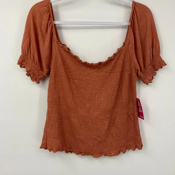 Heart & Hips Coral Brick Cropped Off the Shoulder Top Shirt NEW Large - Image 7