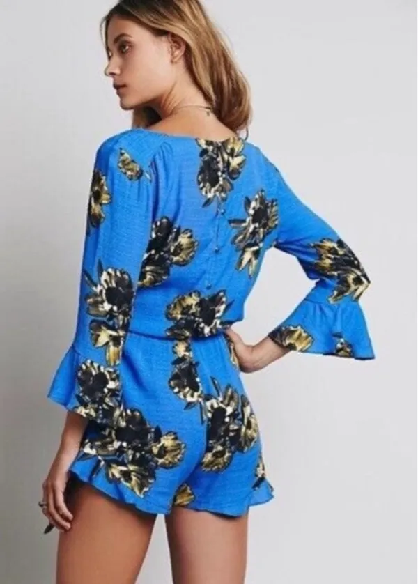 Anthropologie blue floral romper - Image 3