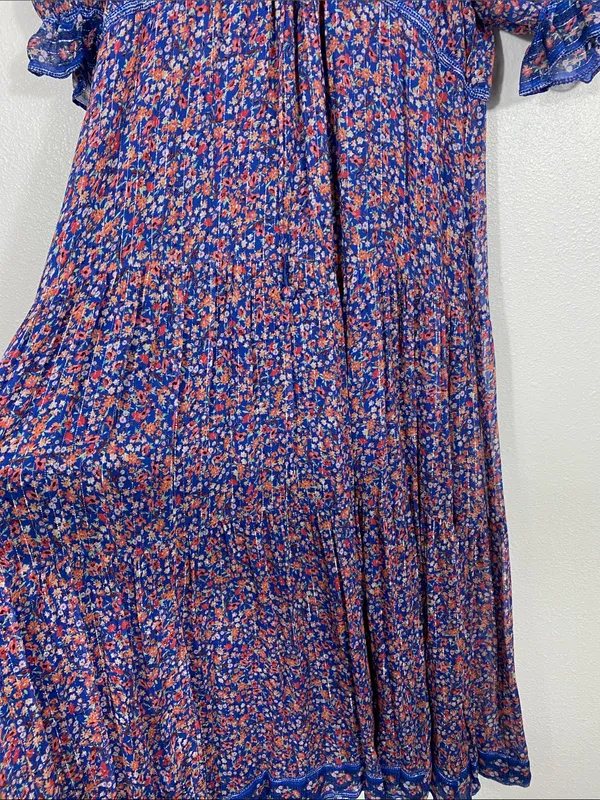 SAYLOR Blue Multi Floral Puff-Sleeve Maxi Dress Size L 90% Viscose - Image 4