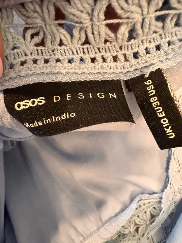 NWT ASOS Light Blue Mini Dress Vneck Sleeveless Crochet 6 S - Image 7