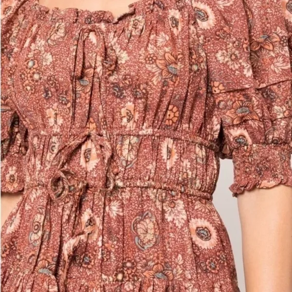 Ulla Johnson Juniper ruched floral 2022 mini dress in orange brown. Size 4 - Image 3