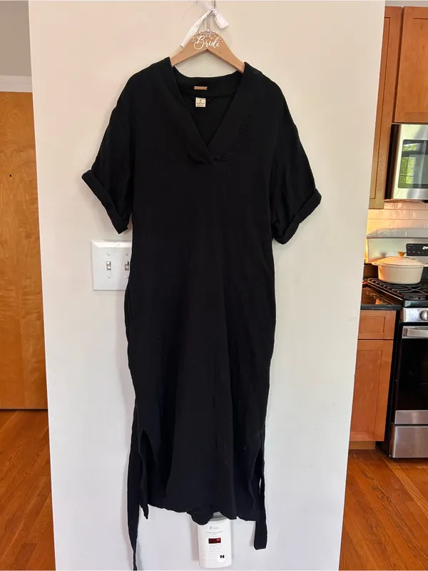 Magaschoni Black Gauze Tie-Waist Midi Dress with Side Slit M - Image 3