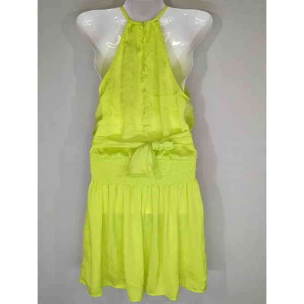 Do+Be Neon Green Smocked Waist Halter Neck Mini Dress Women's S Party Cocktail‎ - Image 4