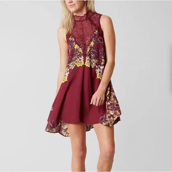 Free People Intimately Dress SZ Medium Marsha Lace Slip NWT Wine Floral Boho - Image 4