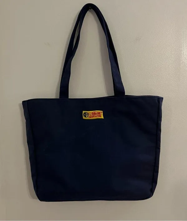 Vintage Steiff Canvas Tote Bag Embroidered Steiff Teddy Bear Zipper Closure Blue - Image 4