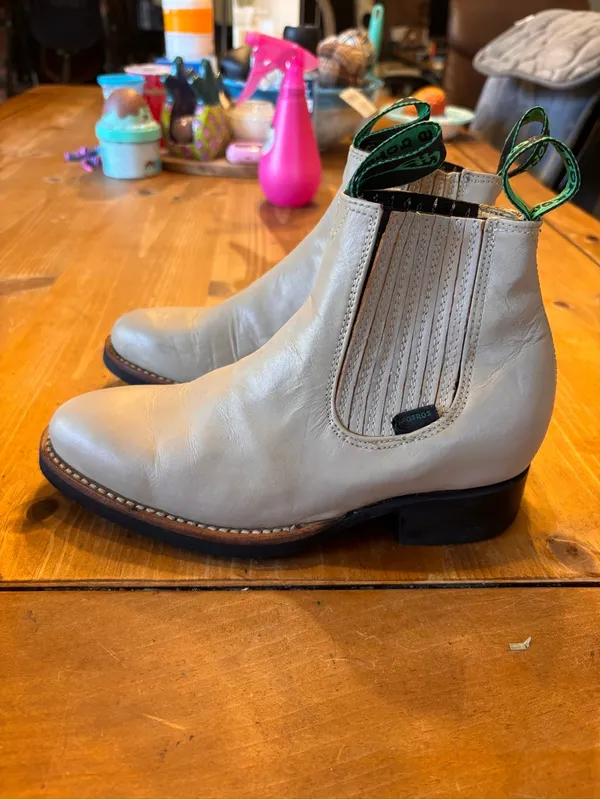 6 Potros womens leather charros western chelsea boots bone 7.5/8 - Image 2