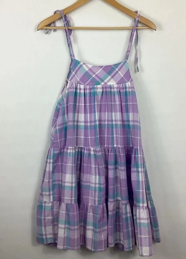 Entro Plaid Tiered Sundress Size Small Purple - Image 4