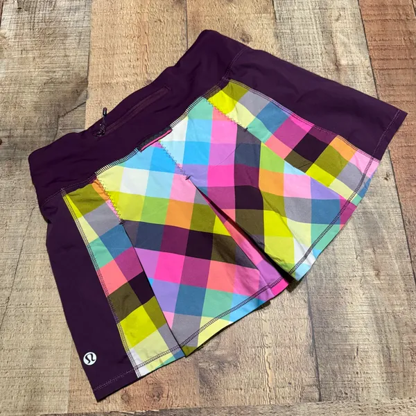 Lululemon Plaid Geometric Pattern Fast Cat Skort Skirt Sz 2 Run Athletic Pockets - Image 4