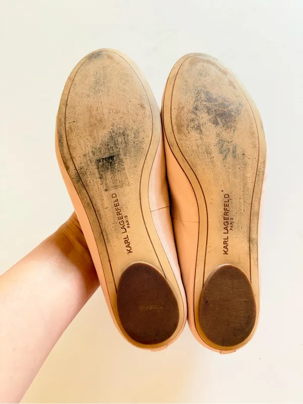 Karl Lagerfeld Leroux leather ballet flats, blush pink black trim, sz 7 - Image 9