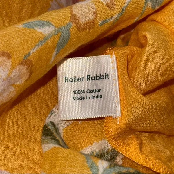 Roller Rabbit Women’s Size L Yellow Floral V-Neck Peasant Blouse Top Shirt - Image 5