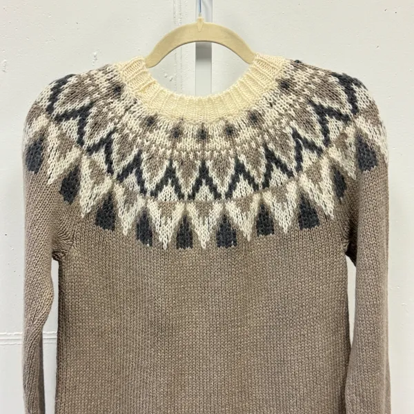 Ann Taylor Fair Isle Wool Mohair Blend Sweater Camel Grey White Small‎ - Image 6