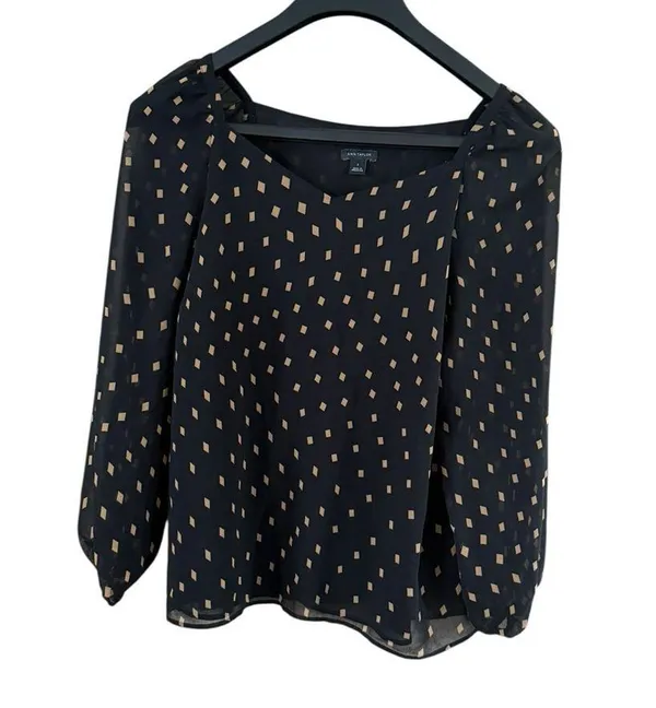 Ann Taylor Black Blouse with White Dots - Image 2
