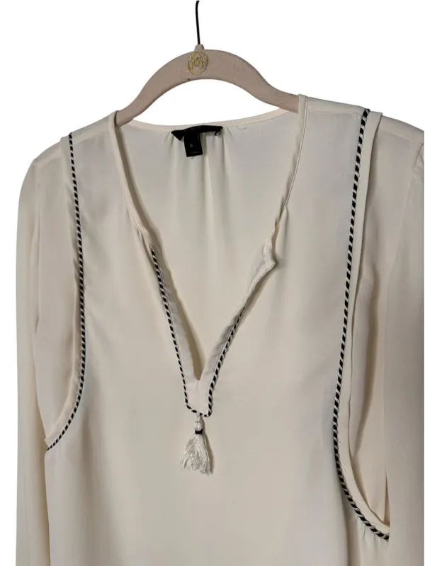 J. Crew Cream V-Neck Long Sleeve Peasant Top Blouse Tassel Trim Size 0 - Image 4