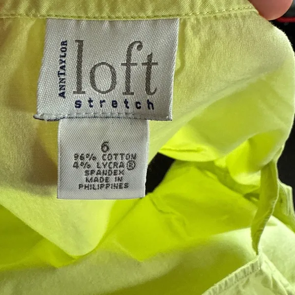 Loft Square Neck Tank Top Side Button Detail Sleeveless Chartreuse Size 6 - Image 4