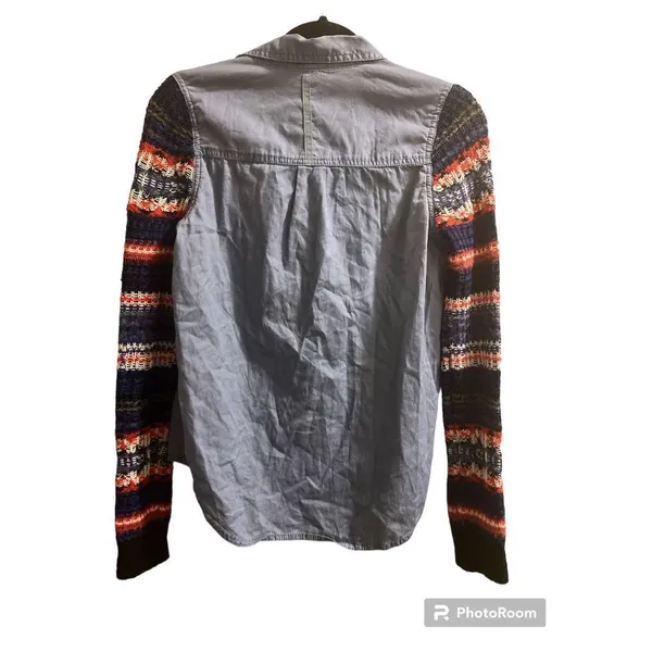 ✨We the Free People Fair Isle Sweater Knit Sleeve Chambray Sz SX✨ - Image 5