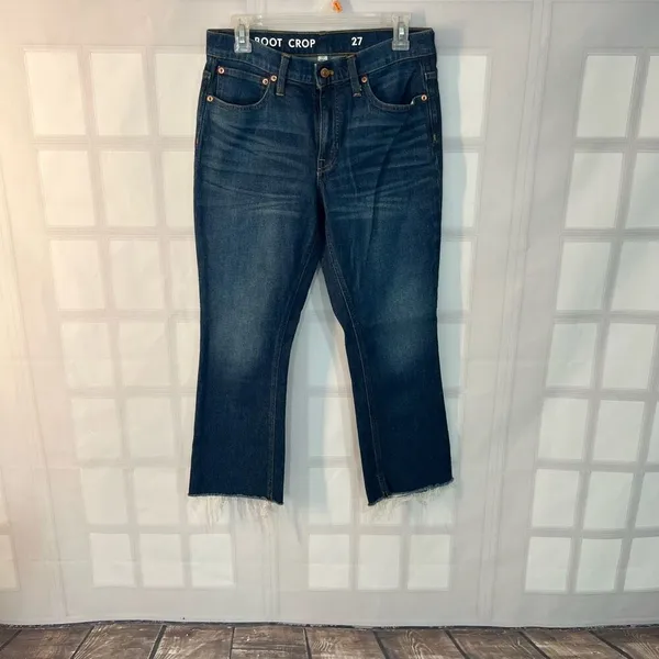 J. Crew Blue Whiskered Cutoff Hem 9 Inch Billie Demi Boot Crop Jeans Size 27 - Image 3