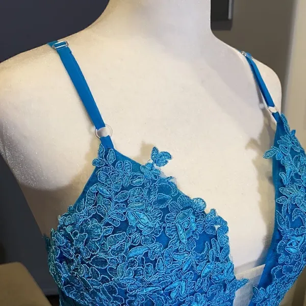 Women’s Blue Prom Party Dress Full Length with Leg Slit 4 **READ DESCRIPTION - Image 7