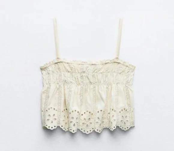 NWT Zara Ecru EMBROIDERED STRAPPY TOP. Size XL - Image 3