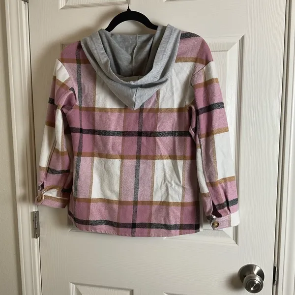 Pink Plaid Hooded Button - Image 7