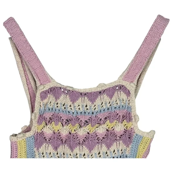 Zara Rare Sleeveless Crochet Knit Stretch Cropped Tank Top M Pink Multicolors - Image 3