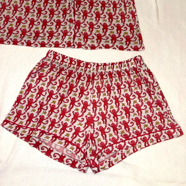 Roller Rabbit Pink Monkey Polo Pajama Short Sleeve Shirt and Shorts Set size Small - Image 4