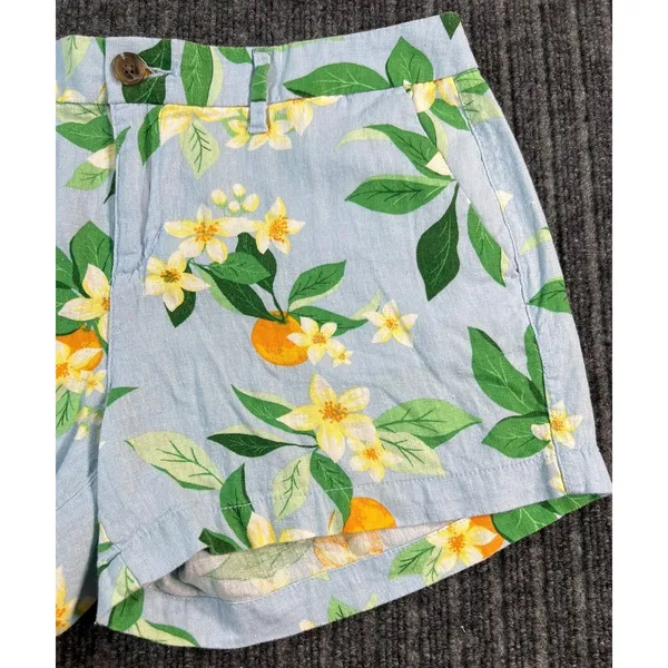 OLD NAVY Everyday Short Women 6 Blue Botanical Linen Blend‎ Tropical Citrus - Image 5