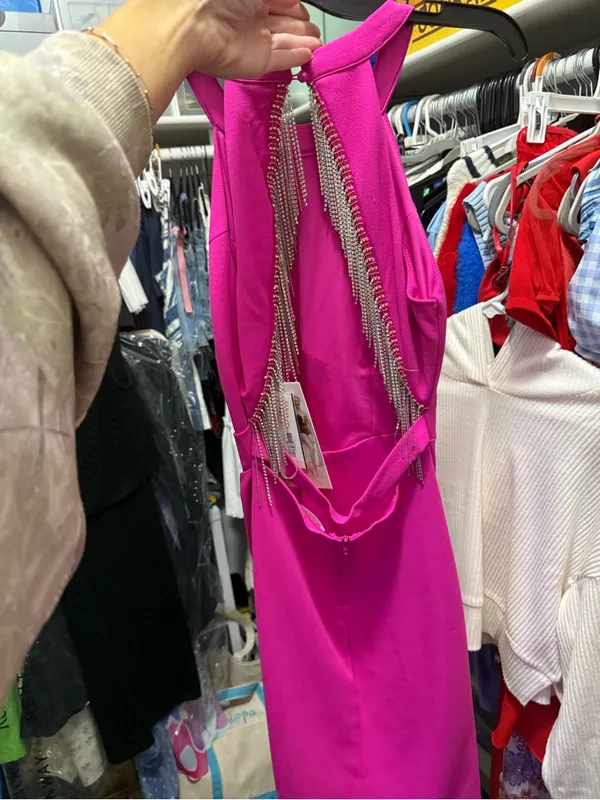 Fuchsia Halter Sheath Dress - Women's Sleeveless Dress - Image 2
