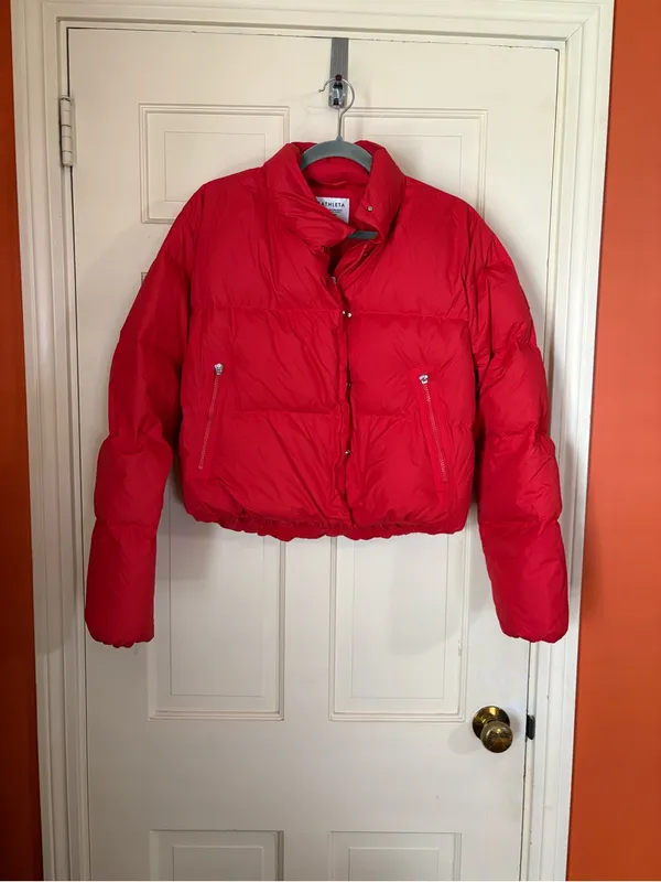 Athleta Summit Cropped Down Puffer Jacket Cardinal Red Medium  Outdoors - Image 9