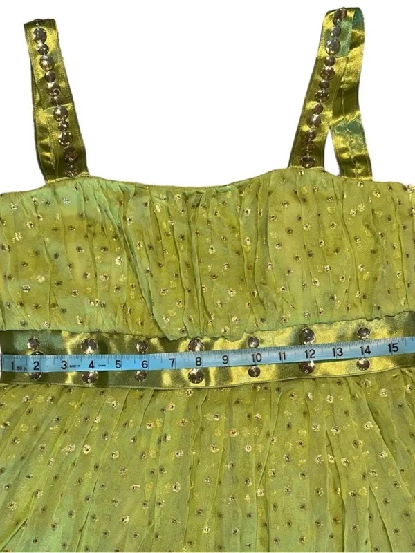 VTG Y2K Green & Gold Custom Handmade Rhinestone Dress Size Small - Image 6