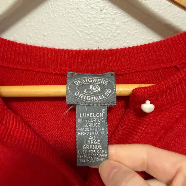 Designer’s Original Red Button-Up Cardigan – Size Large - Image 3