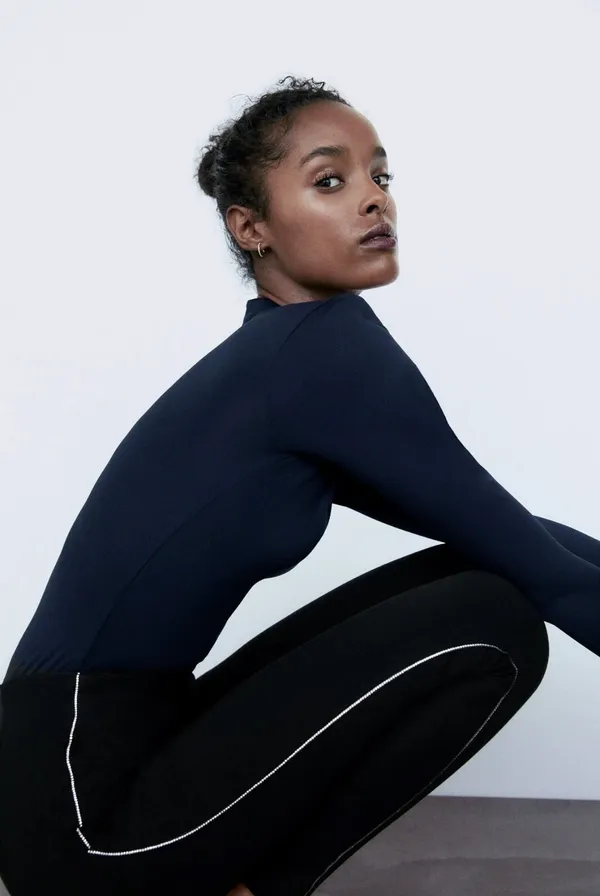 Zara black leggings with rhinestones - Image 2