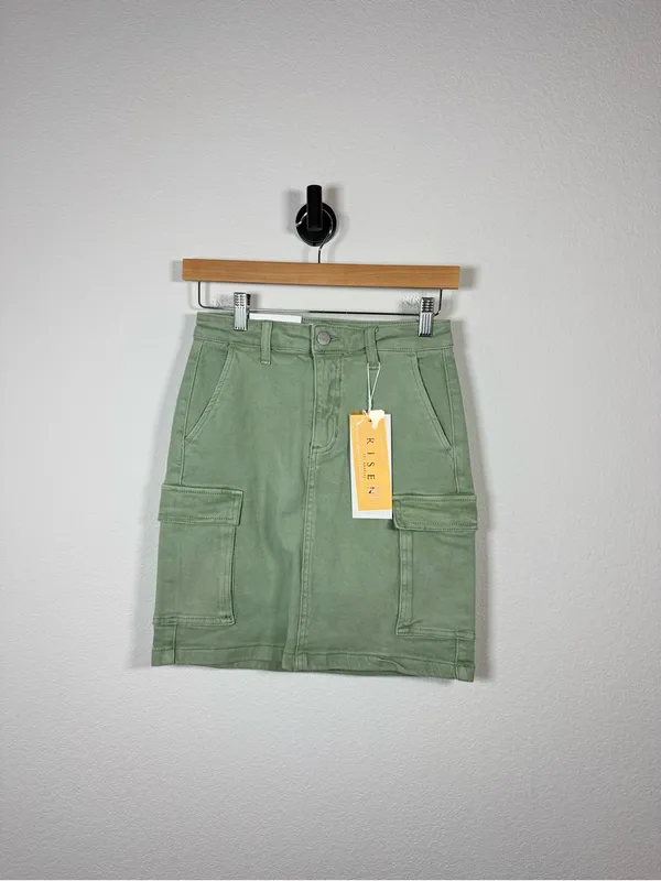 Risen Cargo Mini Skirt Olive Stretch Utility Pockets Size S Green - Image 5