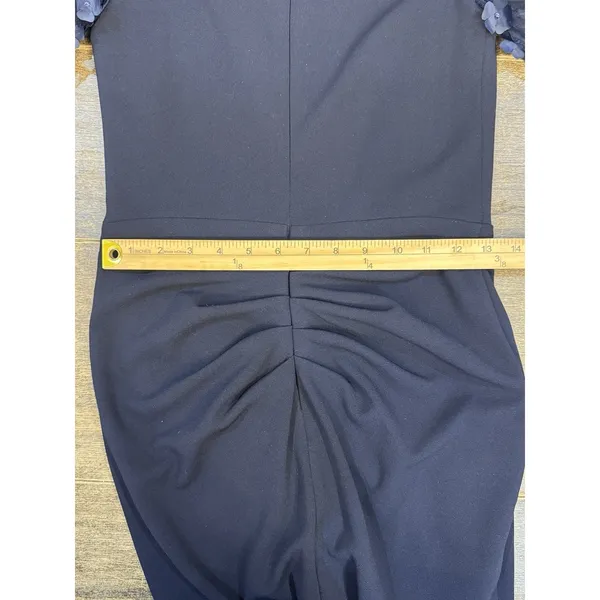 Xscape "BERNICE" TECHNO‎ SCUBA 3D FLORAL SLEEVE FLOOR LENGTH DRESS Navy Size 4 - Image 10