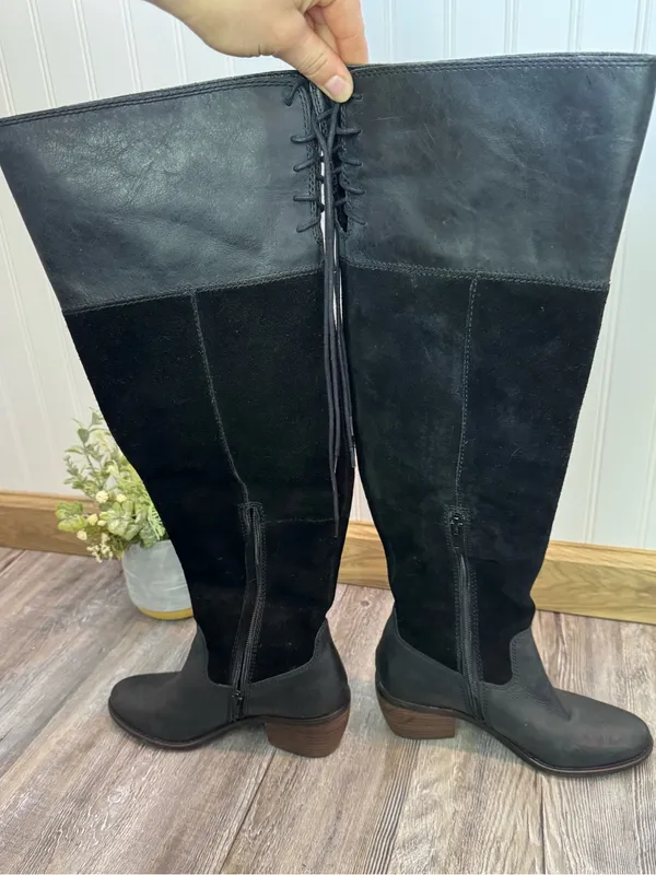 Lucky Brand Komah Black Suede and Leather Upper Knee High Boots Lace Womens 5.5 - Image 8