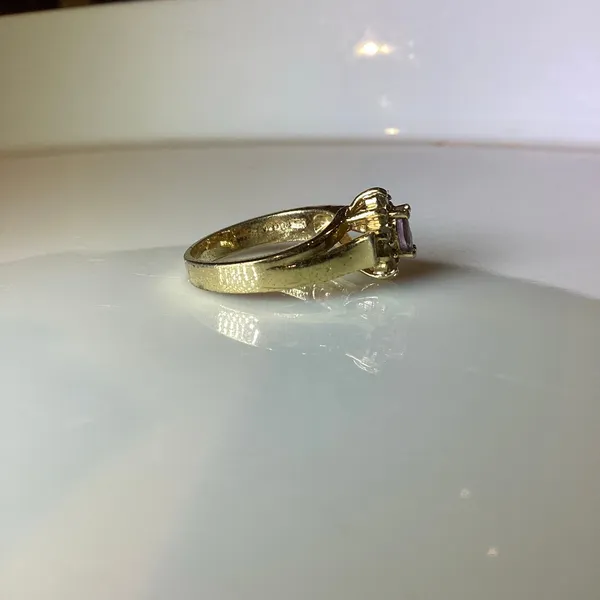Simulated Amethyst and Crystal Halo Ring Gold - Image 6
